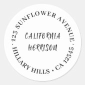 Modern Script Minimalist White Design Runder Aufkleber (Vorderseite)