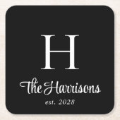 Modern Script Mit Monogramm Black Rechteckiger Pappuntersetzer (Vorderseite)