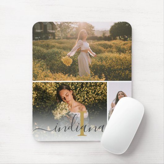 Modern Script Monogram 3 Foto Custom Mousepad (Mit Mouse)