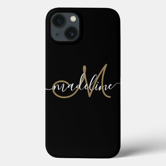 Modern Script Monogram Black Gold Case-Mate iPhone Hülle (Rückseite)