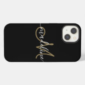 Modern Script Monogram Black Gold iPhone Hülle (Rückseite (Horizontal))