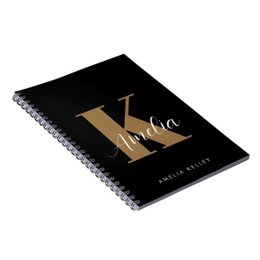 Modern Script Monogram Black Gold Notizblock (Rechte Seite)