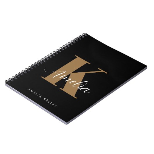 Modern Script Monogram Black Gold Notizblock (Linke Seite)