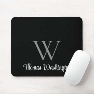 Modern Script Monogram Black Mousepad