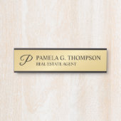 Modern Script Monogram Black und Gold Türschild (Vorderseite )