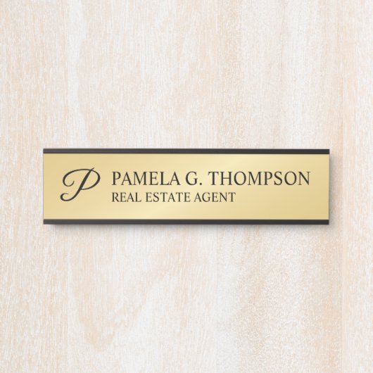 Modern Script Monogram Black und Gold Türschild (Vorderseite )