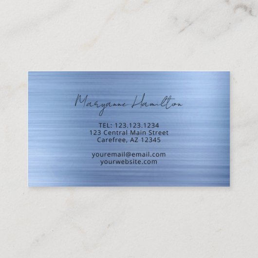 Modern Script Monogram Blue Visitenkarte (Rückseite)