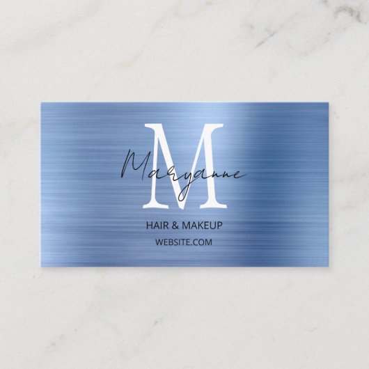Modern Script Monogram Blue Visitenkarte (Vorderseite)