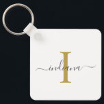 Modern Script Monogram Elegant Name Schlüsselanhänger<br><div class="desc">Gold Gray Monogram Script Name Modern keychain you can easily edit with your name and initial by clicking the "Personalize" button. Completely change the colors of the text and background when you select the "Customize this" link.</div>