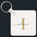 Modern Script Monogram Elegant Name Schlüsselanhänger<br><div class="desc">Gold Gray Monogram Script Name Modern keychain you can easily edit with your name and initial by clicking the "Personalize" button. Completely change the colors of the text and background when you select the "Customize this" link.</div>