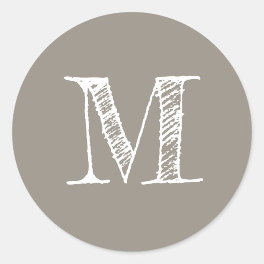 Modern Script Monogram, erstes graues Label Runder Aufkleber (Vorderseite)