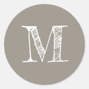 Modern Script Monogram, erstes graues Label Runder Aufkleber