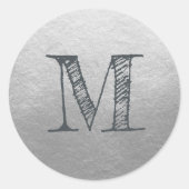 Modern Script Monogram, erstes Silver Label Runder Aufkleber (Vorderseite)