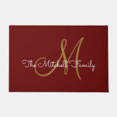 Modern Script Monogram Family Name Burgundy Fußmatte (Vorderseite)