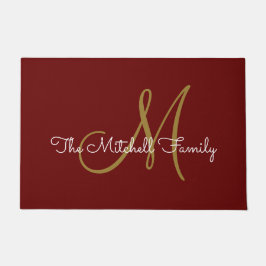Modern Script Monogram Family Name Burgundy Fußmatte