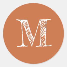 Modern Script Monogram Initial Burnt Orange Runder Aufkleber