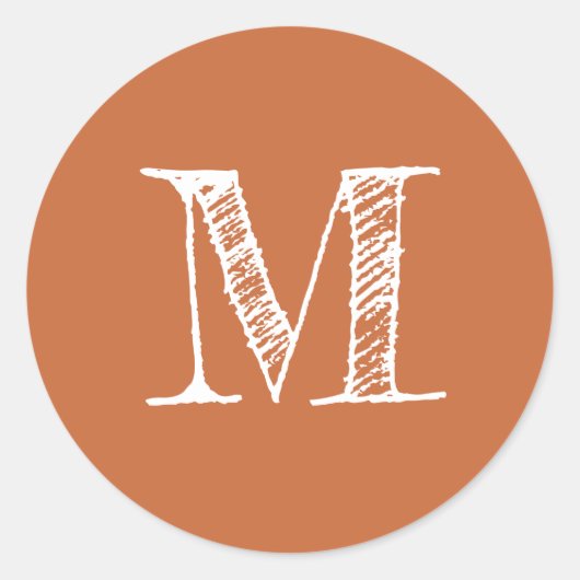 Modern Script Monogram Initial Burnt Orange Runder Aufkleber (Vorderseite)