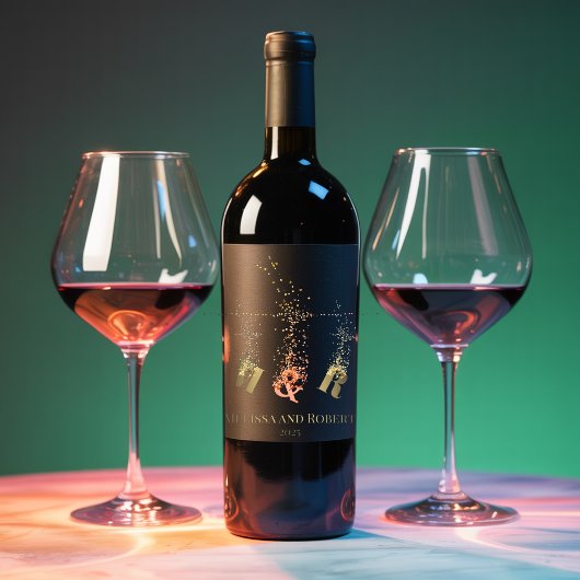 Modern Script Monogram Initial Elegant Chic Trendy Weinetikett