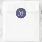 Modern Script Monogram Initial Navy Blue Label Runder Aufkleber (Tasche)