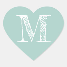 Modern Script Monogram Initial Pastel Blue Herz-Aufkleber