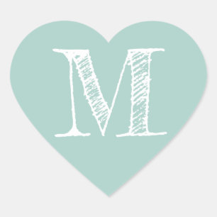 Modern Script Monogram Initial Pastel Blue Herz-Aufkleber