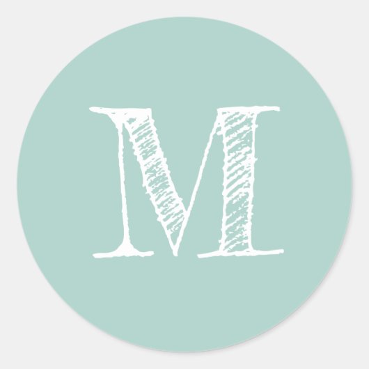 Modern Script Monogram, Initial Pastel Blue Label Runder Aufkleber (Vorderseite)