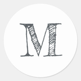 Modern Script Monogram Initial Schwarz-weiß Label Runder Aufkleber