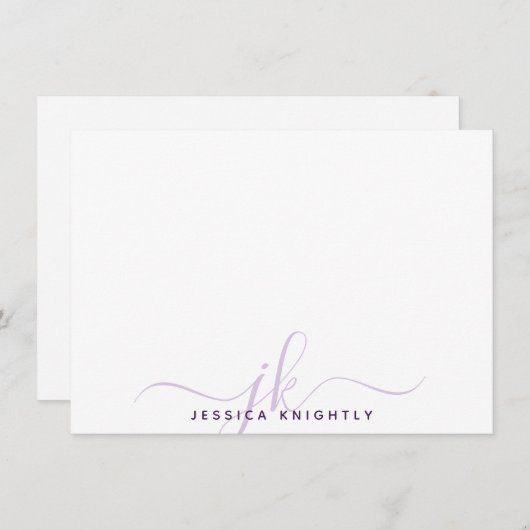 Modern Script Monogram Initials Minimalistisch Lil Mitteilungskarte (Vorne/Hinten)