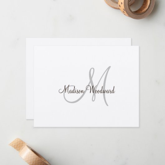 Modern Script Monogram Kraft Flat Note Card Mitteilungskarte (Vorderseite/Rückseite Beispiel)