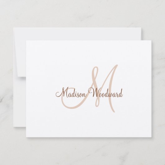 Modern Script Monogram Kraft Flat Note Card Mitteilungskarte (Vorderseite)