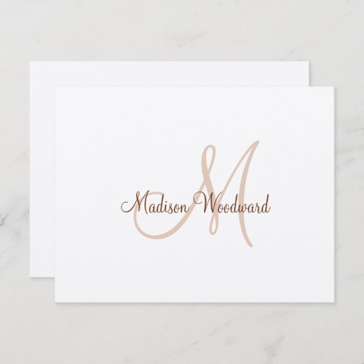 Modern Script Monogram Kraft Flat Note Card Mitteilungskarte (Vorne/Hinten)