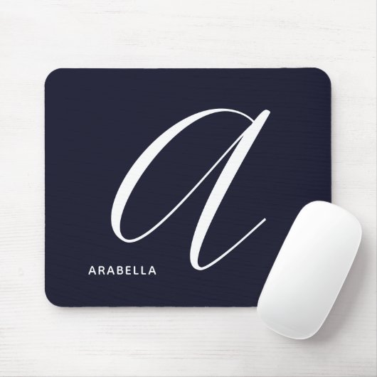Modern Script Monogram Letter A Navy Blue Mousepad (Mit Mouse)