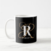 Modern Script Monogram Name Black Gold Kaffeetasse (Links)