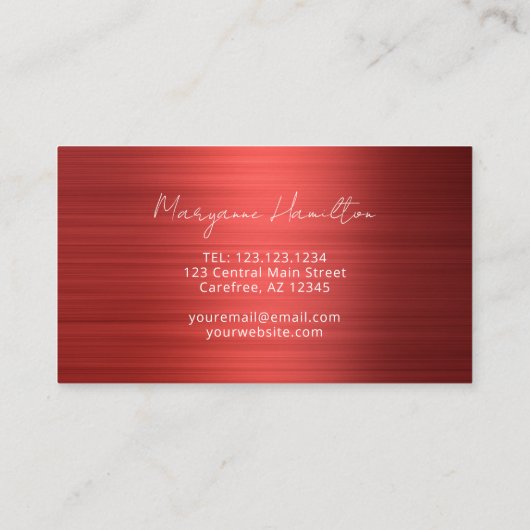 Modern Script Monogram Red Visitenkarte (Rückseite)