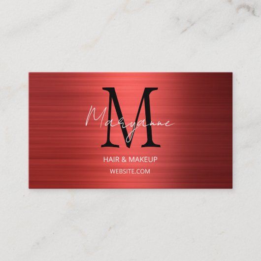 Modern Script Monogram Red Visitenkarte (Vorderseite)