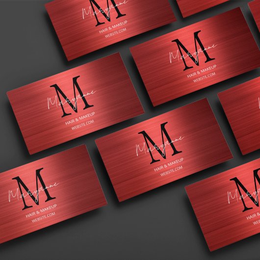 Modern Script Monogram Red Visitenkarte