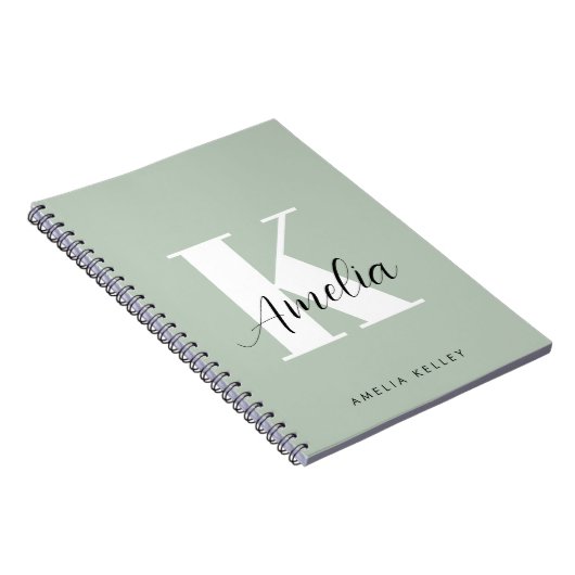 Modern Script Monogram Sage Green Notizblock (Rechte Seite)