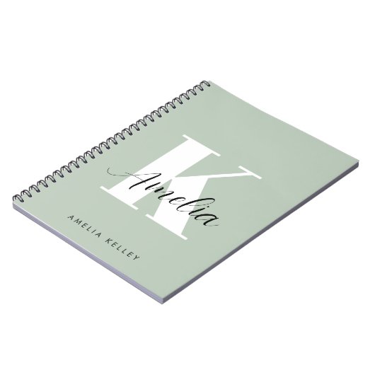 Modern Script Monogram Sage Green Notizblock (Linke Seite)
