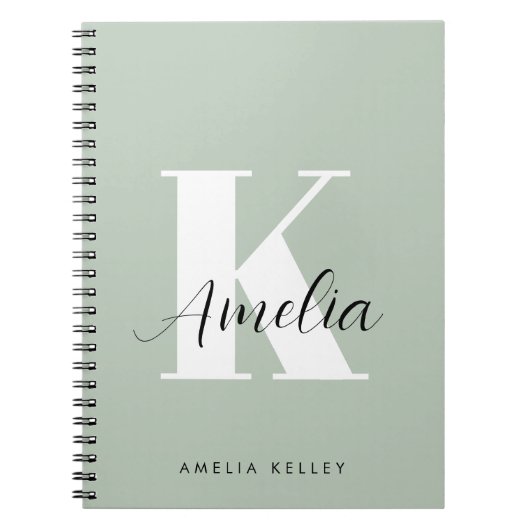 Modern Script Monogram Sage Green Notizblock (Vorderseite)