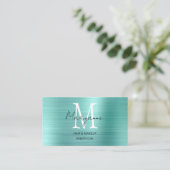 Modern Script Monogram Turquoise Visitenkarte (Stehend Vorderseite)