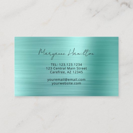 Modern Script Monogram Turquoise Visitenkarte (Rückseite)