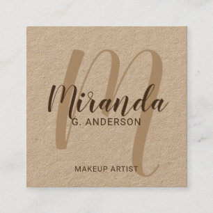 Modern Script Monogram und Name Kraft Paper Quadratische Visitenkarte
