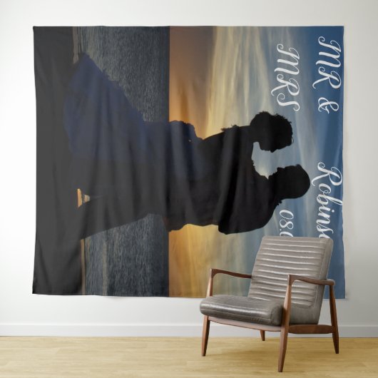 Modern Script Mr. & Mrs. Wedding Backdrop Banner Wandteppich (Beispiel (Horizontal))