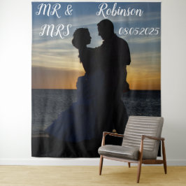 Modern Script Mr. & Mrs. Wedding Backdrop Banner Wandteppich