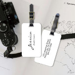 Modern Script Name Address Luggage Tag Gepäckanhänger<br><div class="desc">Die personalisierte Gepäckmarke - ein stilvolles und praktisches Accessoire, das Ihre Reise noch angenehmer macht. Dieses Tag wurde mit einem glänzenden, knusprigen schwarzen Schriftart entworfen und verbindet Ästhetik und Funktionalität nahtlos. Die Vorderseite des Tags zeigt stolz Ihren Namen in Skripten an, um sicherzustellen, dass Ihr Gepäck sich von der Masse...</div>