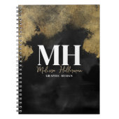 Modern Script Name Black Gold Monogram Notizblock (Vorderseite)