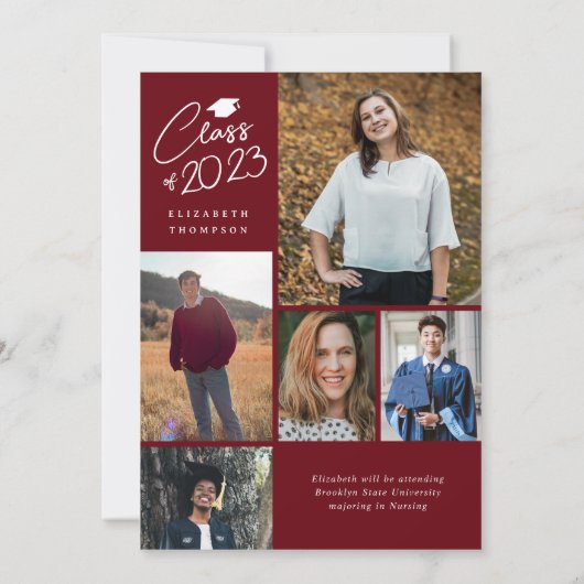 Modern Script Name Class Red 6 Foto Abschluss Ankündigung (Rückseite)