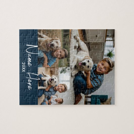 Modern Script Name Foto Collage Pet Puzzle (Horizontal)