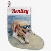 Modern Script Name & Foto Niedliches festes Rot Kleiner Weihnachtsstrumpf (Vorderseite)