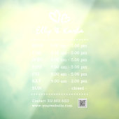 Modern Script Name Heart Logo Openhours White Fensteraufkleber (Blatt 3)